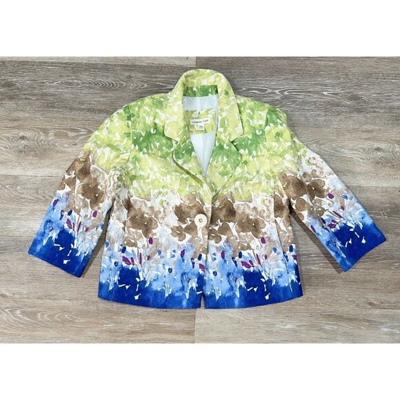 Coldwater Creek Womens Blazer Jacket Watercolor Art-to-Wear Floral s Blue Sz 4 - Picture 7 of 8